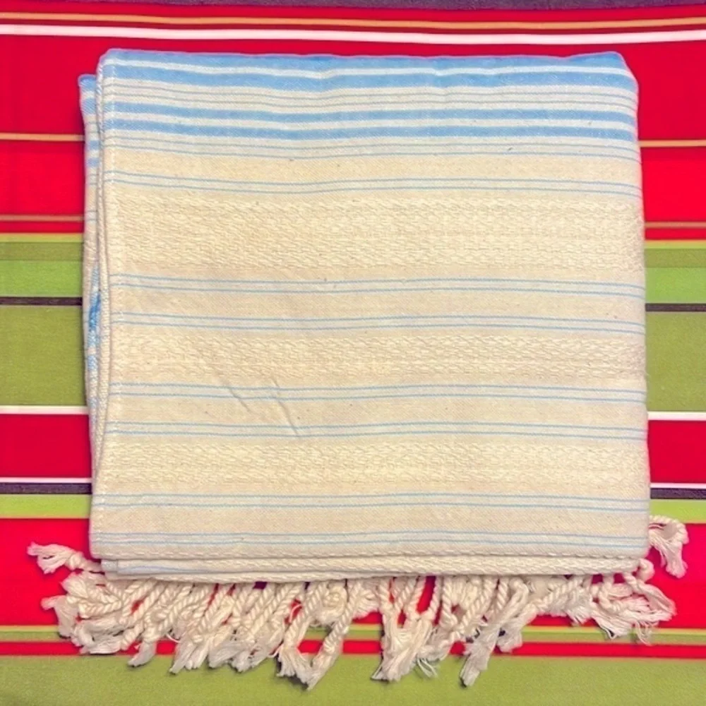 Brand New 100% Cotton Turkish Beach Towel Lightweight Light Blue 37”x71”